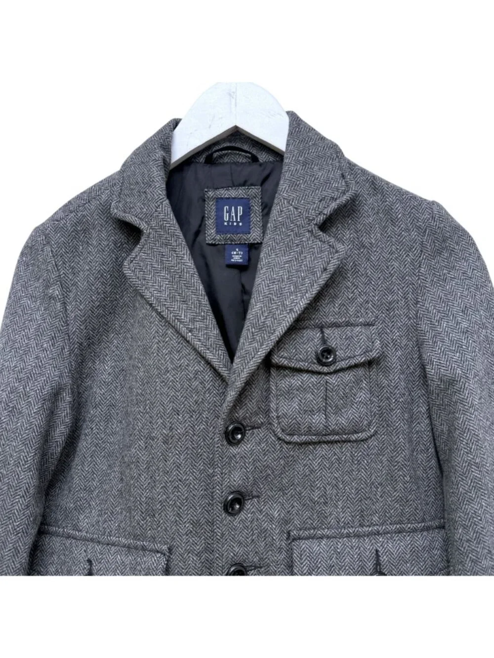 GAP Boys Herringbone Blazer Gray Tweed Small Size 6-7 Wool Blend Jacket Preppy
